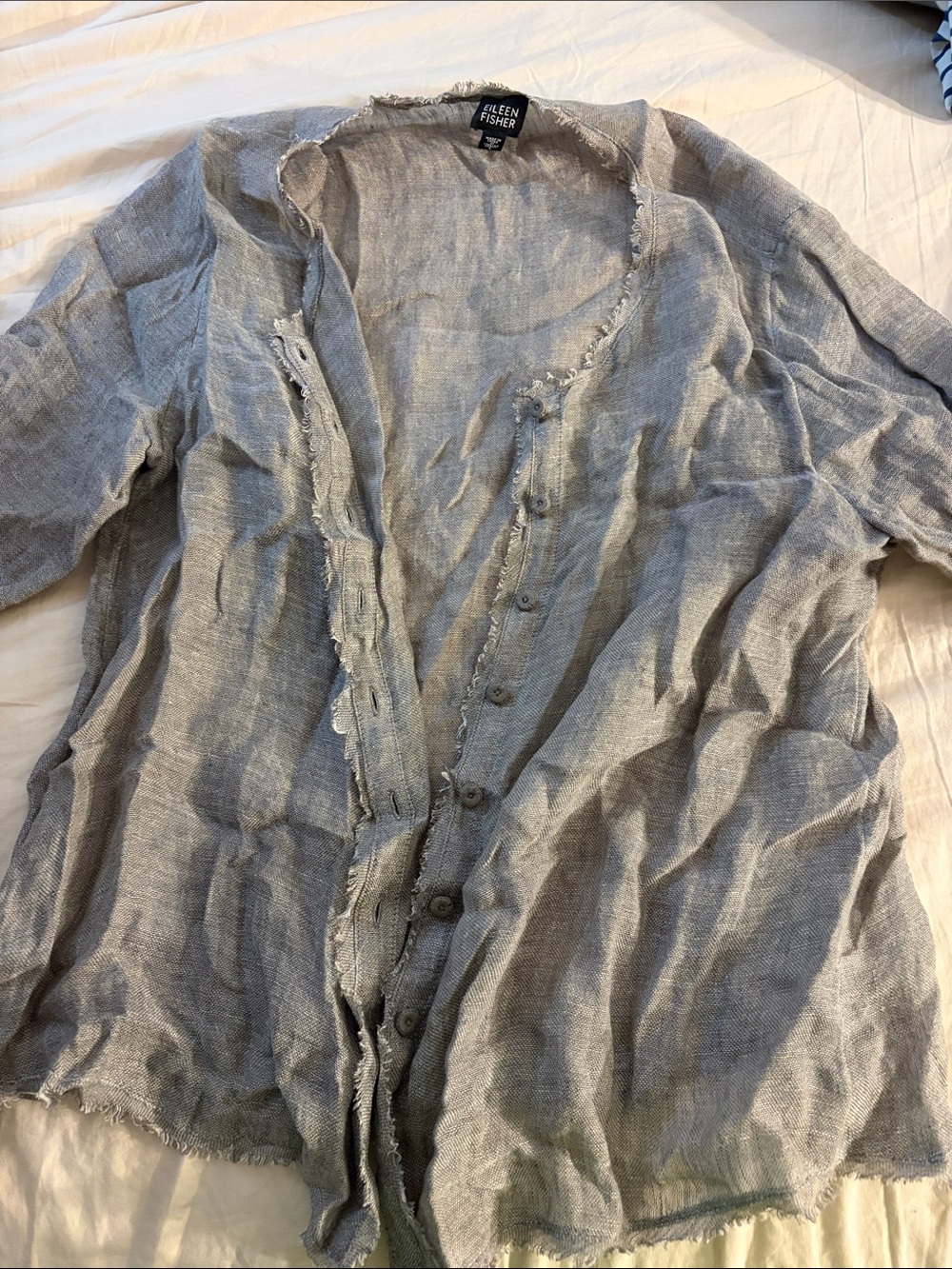 Eileen Fisher Light Gray Linen-Blend Button Front Shirt Jacket